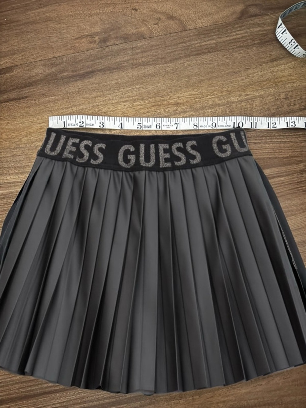 Black Pleated Faux Leather Skirt with Logo Elastic Waistband - Girls Size 8 NWT